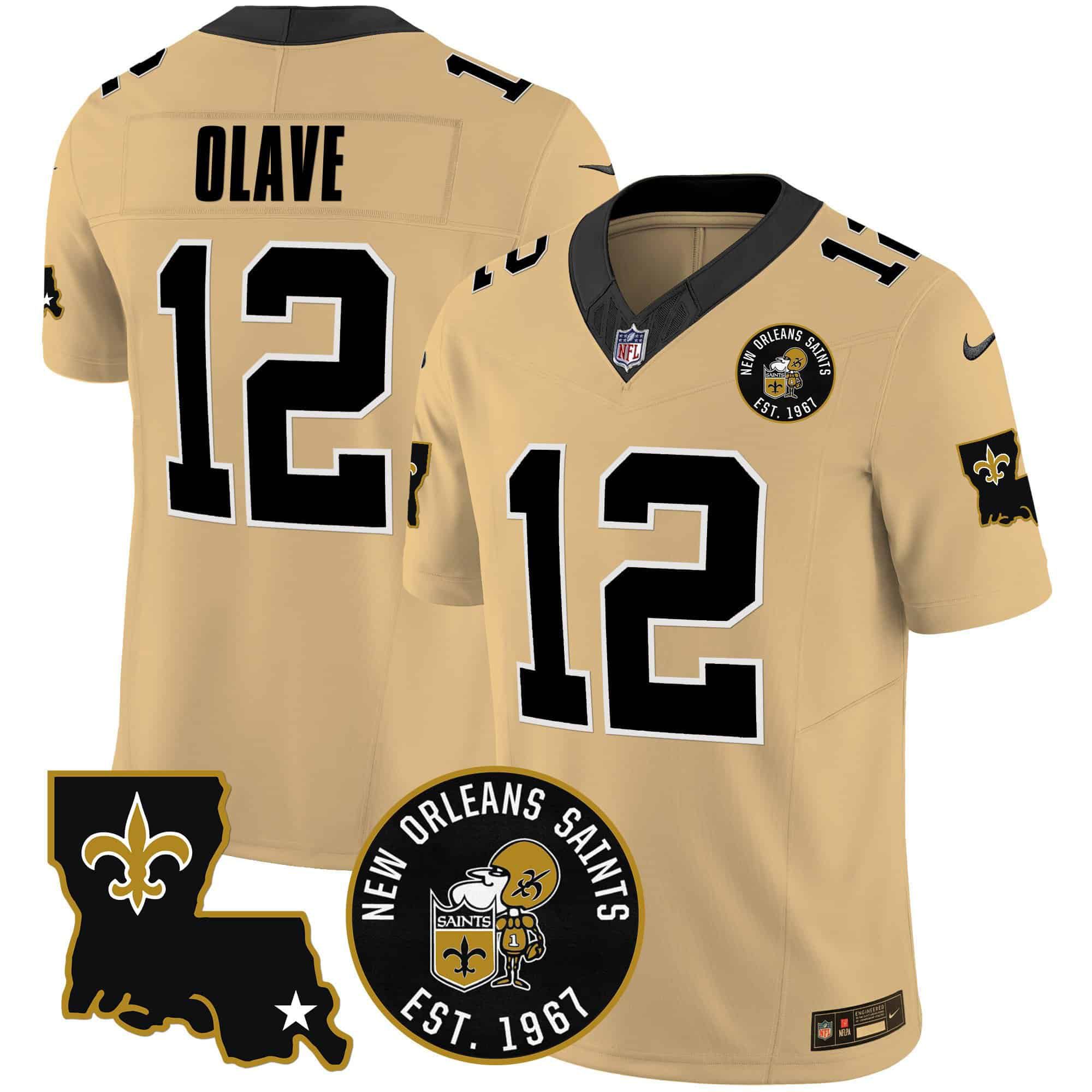 Men New Orleans Saints #12 Olave Yellow 2024 Nike 1967 Patch Vapor Limited NFL Jersey